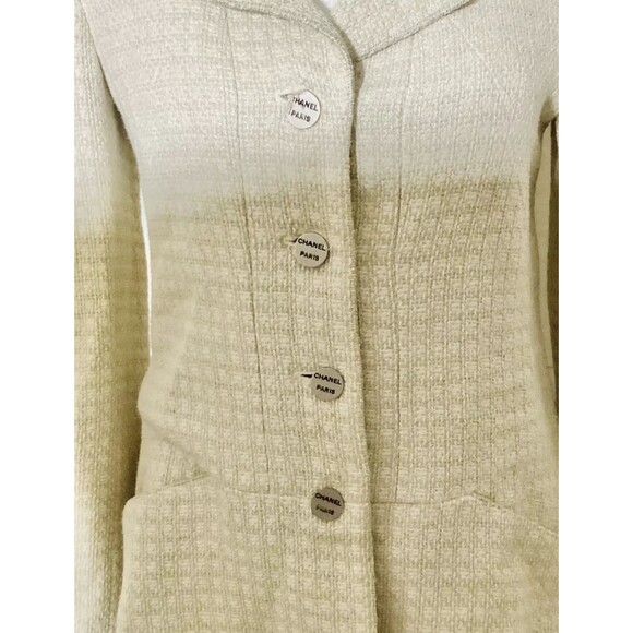 Chanel Cream & Light Gray Wool Blend Jacket  Size 36 - Picture 3 of 4